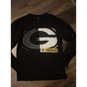 Majestic Green Bay Packers Long Sleeve Shirt Medium Men’s Black Logo